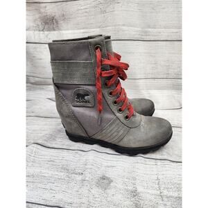 Sorel Lexie Wedge Boots Womens Size 8 Quarry Gray Leather